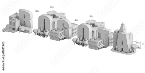 3d render of a mini city, typography 3d of the name bogota