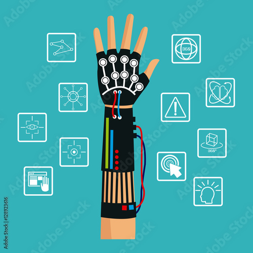 hand using wired glove vr cyber technology vector illustration eps 10
