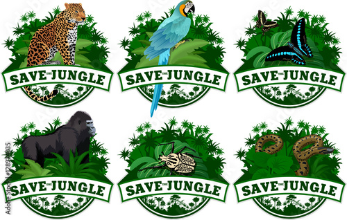 save jungle emblems with animals set