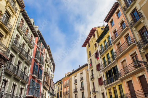 Colorful apartment buildings in the center of Pamplona