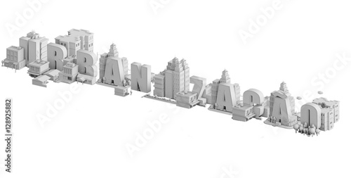 3d render of a mini city  typography 3d of the name urbanizacao