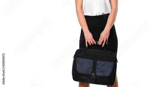 Portrait of beautiful business woman holding hand bag