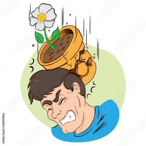 Illustration person hit by vase falling and broken. Ideal for institutional and educational materials