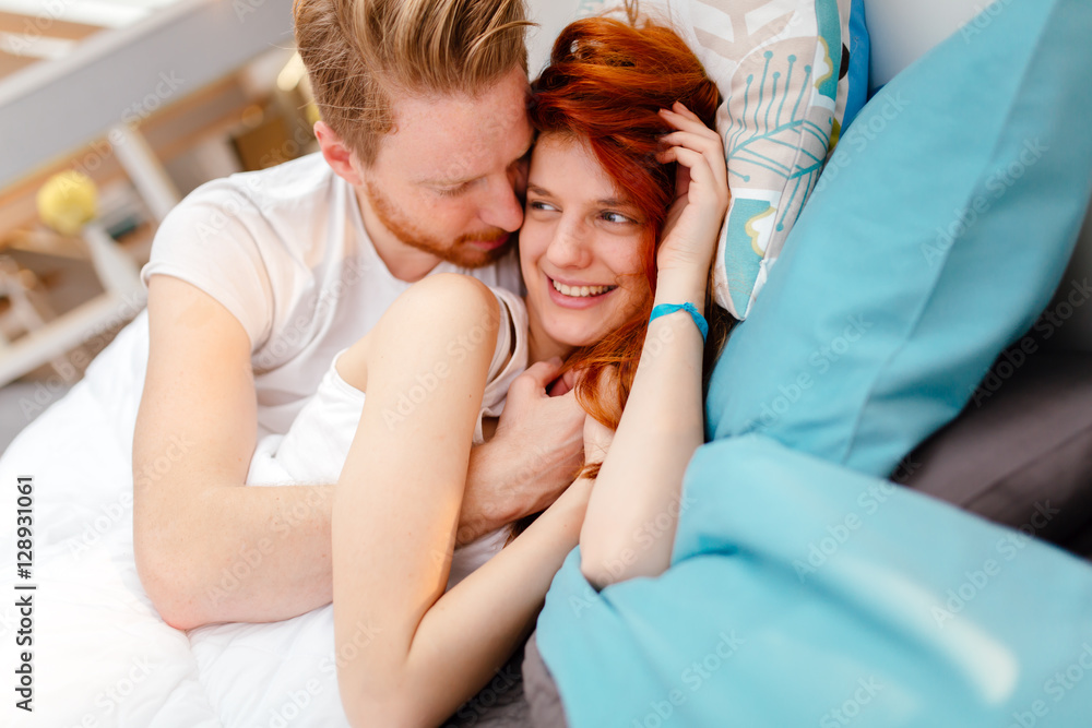 Beautiful couple romance in bed Beautiful couple romance in bed
