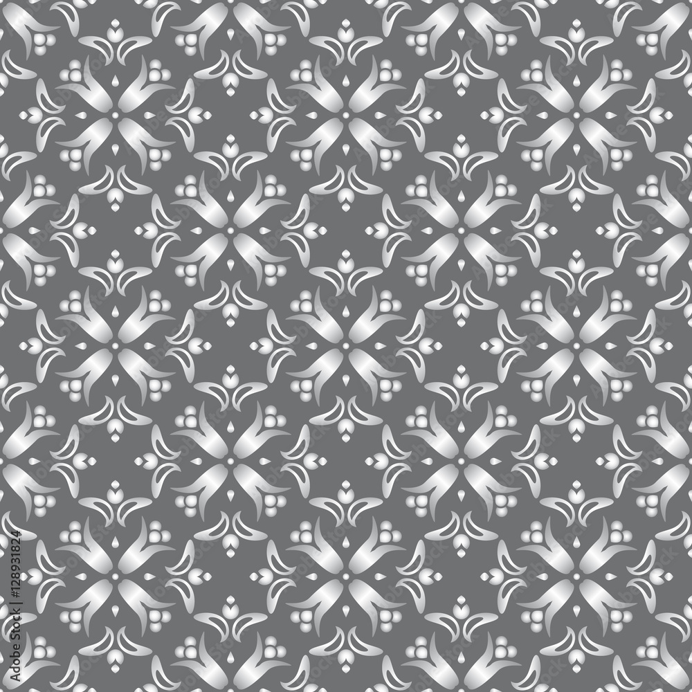 Elegant floral pattern with pearl grey flowers and leaves