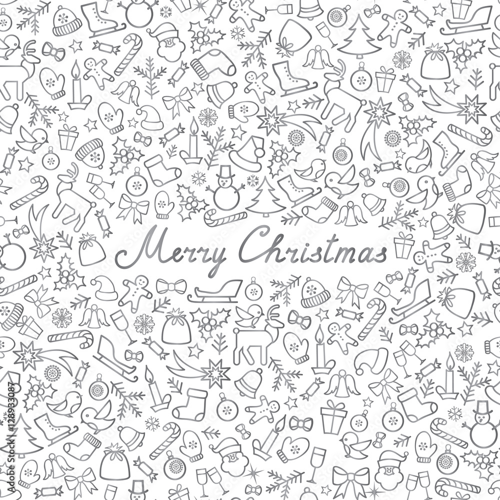 Christmas Icons Seamless Pattern. Happy Winter Holiday Wallpaper