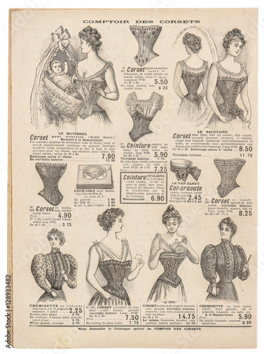 Vintage corset Antique engraved picture fashion shopping Paris