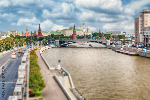 Aerial view over Moskva River and the Kremlin, Moscow, Russia