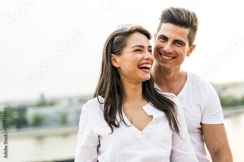 Young beautiful couple smiling