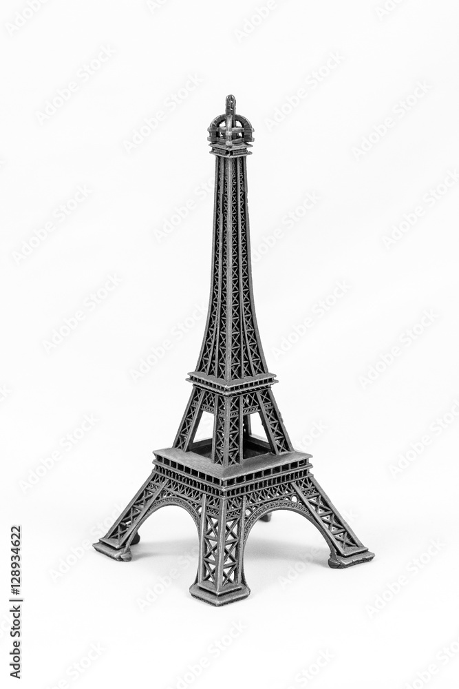 Gray Eiffel Tower model, isolated on white background