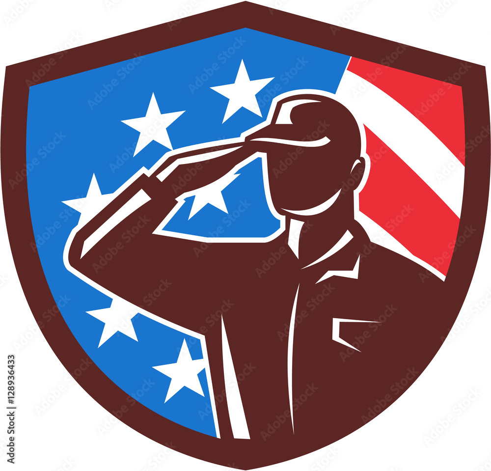 American Soldier Saluting USA Flag Crest Retro Stock Vector | Adobe Stock