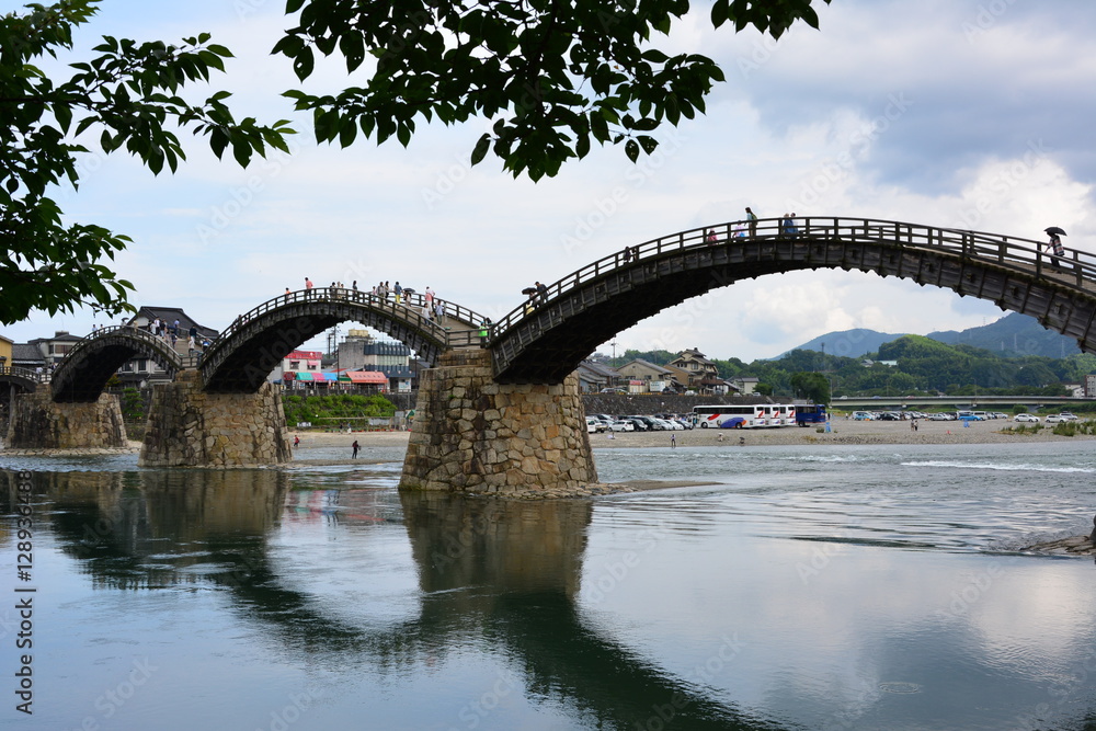 Fototapeta premium Landscape views, mountains, blue sky, fish, bridge.
