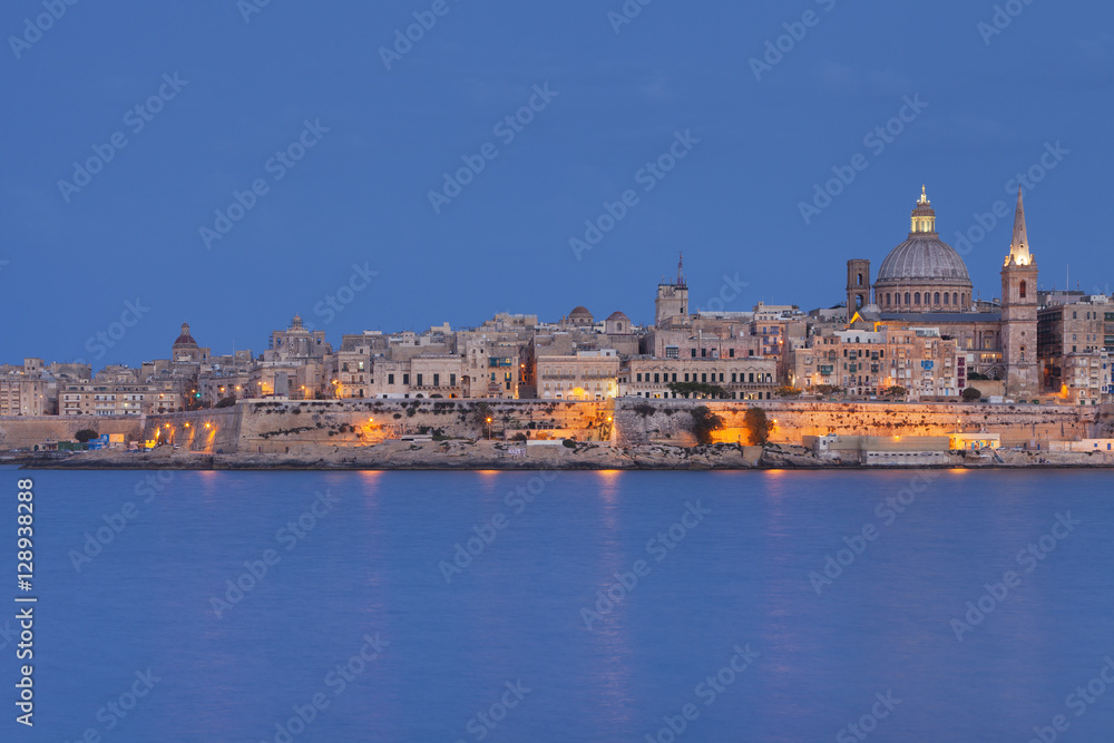 Epic view of La Valletta, Malta's capital city at sunset 