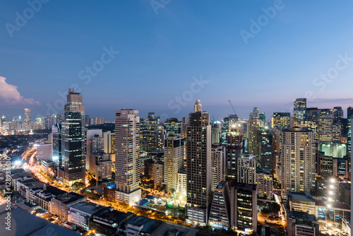Makati Skyline at night. Makati is a city in the Philippines` Metro Manila region and the country`s financial hub. It`s known for the skyscrapers and shopping malls.