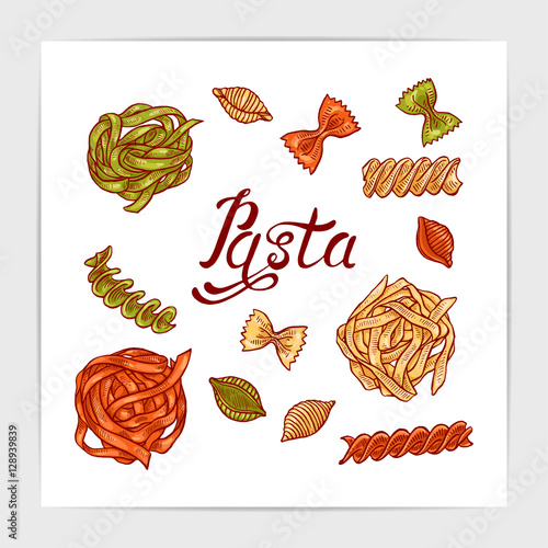 Cute set of hand drawn different pasta types.