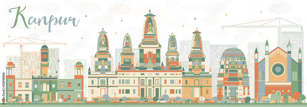 Abstract Kanpur Skyline with Color Buildings.