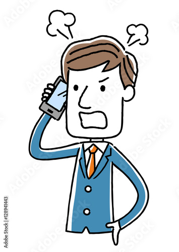 電話：若い男性、ビジネスマン、怒る、叱る

