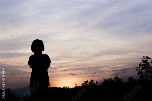 Children enjoy a beautiful sunrise, bright.