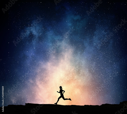 Jogger running at night . Mixed media
