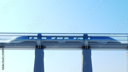monorail futuristic train in tunnel. 3d rendering photo
