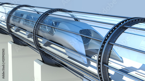 monorail futuristic train in tunnel. 3d rendering photo