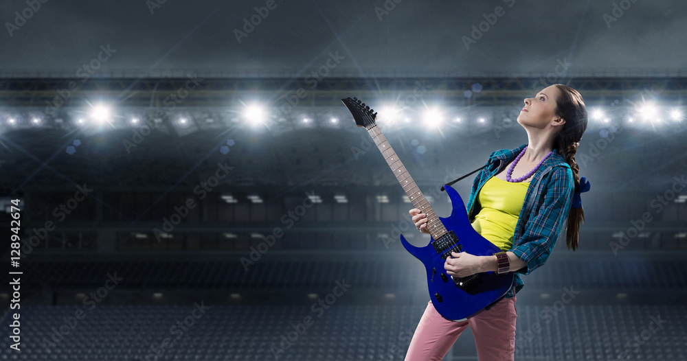 Rock musician at concert . Mixed media Rock musician at concert . Mixed media