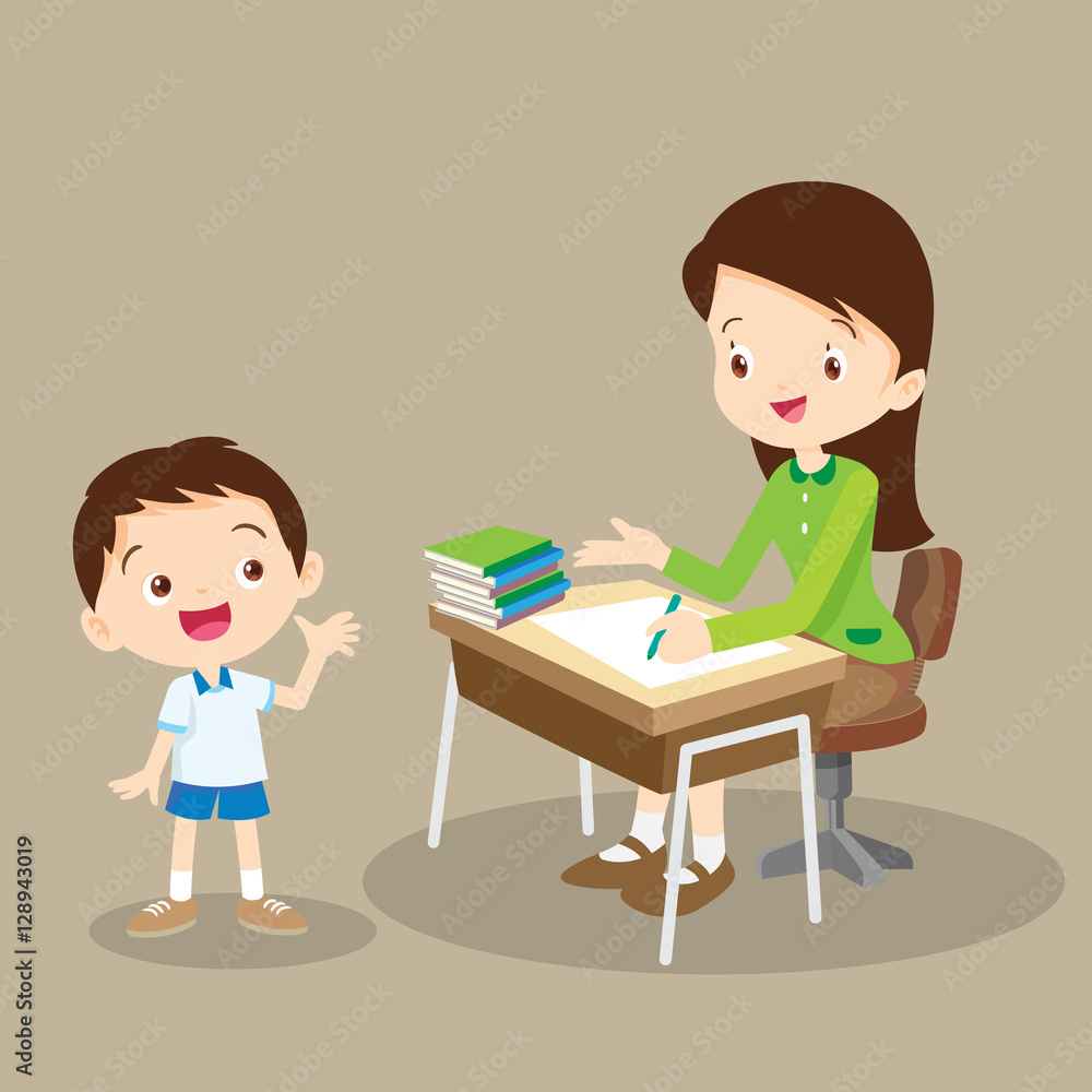 teacher working and talk with student teacher working and talk with student