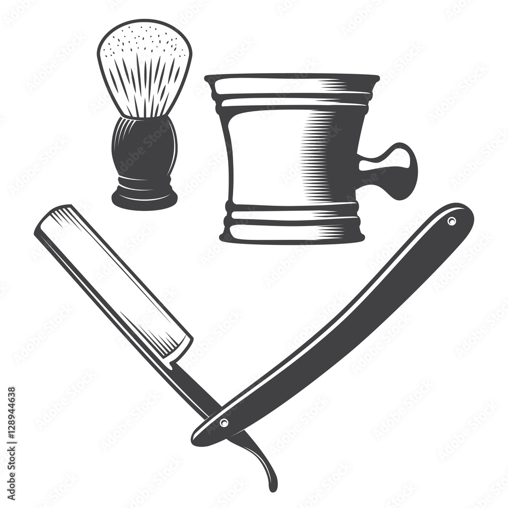 Shaving mug, brush and razor Adobe Stock