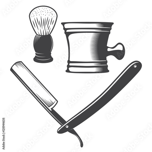 Shaving mug, brush and razor