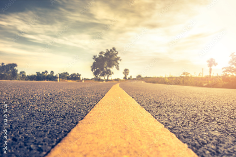 Fototapeta premium close up asphalt road, highways road in rural scene vintage hips