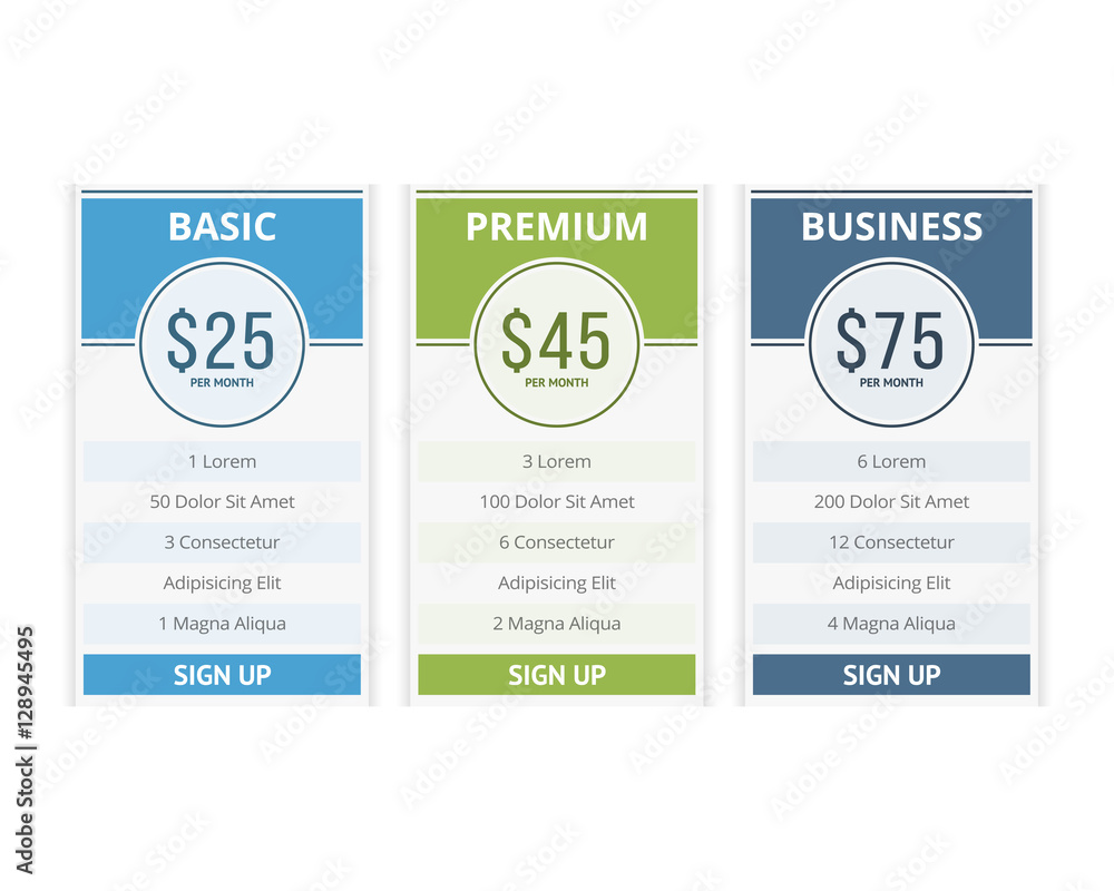 Obraz premium Pricing Table