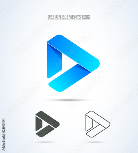 Vector play logo icon. Video application icon design template. Music player. Line art. Paper origami collection. Application icon design. Material design