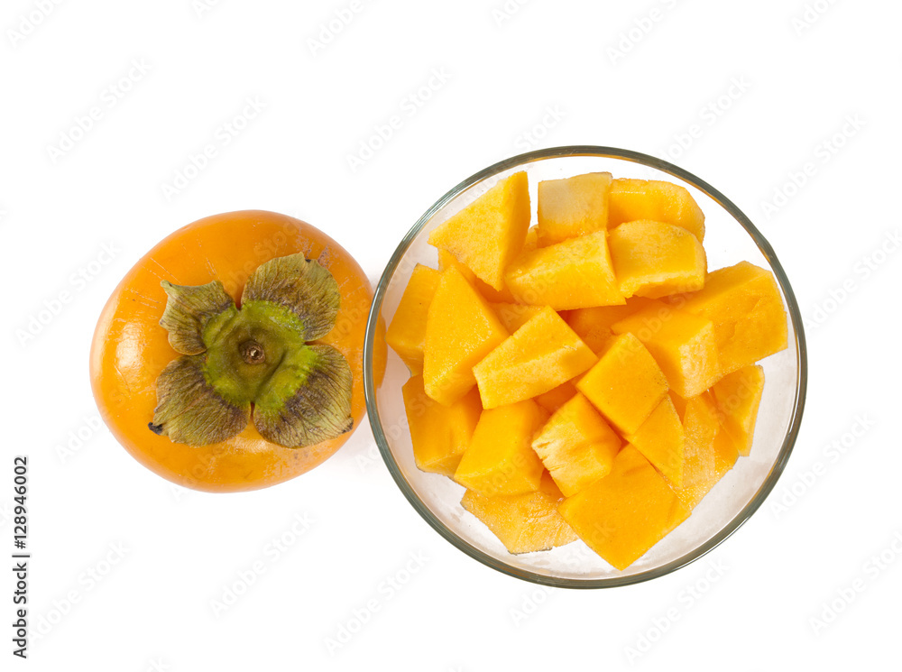 cut persimmon isolated on white cut persimmon isolated on white
