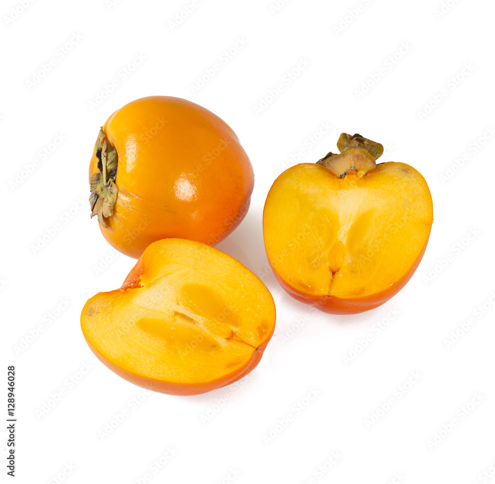 cut persimmon isolated on white