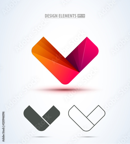 V company vector logo sign and symbol design. Vector abstract design elements. Color letters. Line art. Modern abstract design shapes on white background. photo