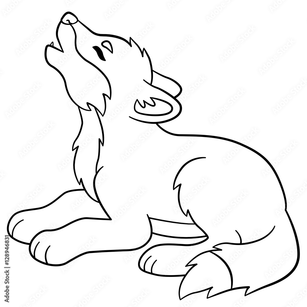 Coloring pages. Little cute baby wolf howls. Stock Vector   Adobe ...
