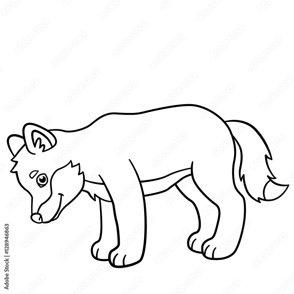 Coloring pages. Little cute baby wolf smiles. Stock Vector ...