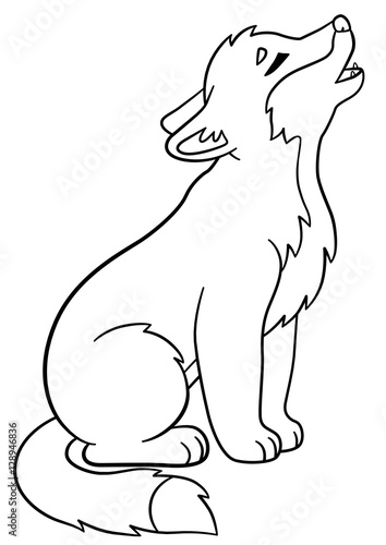 Coloring pages. Little cute baby wolf howls.