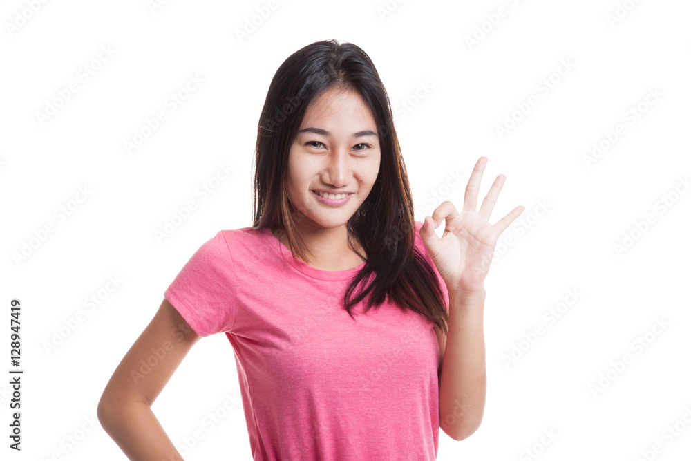 Young Asian woman show OK sign Young Asian woman show OK sign