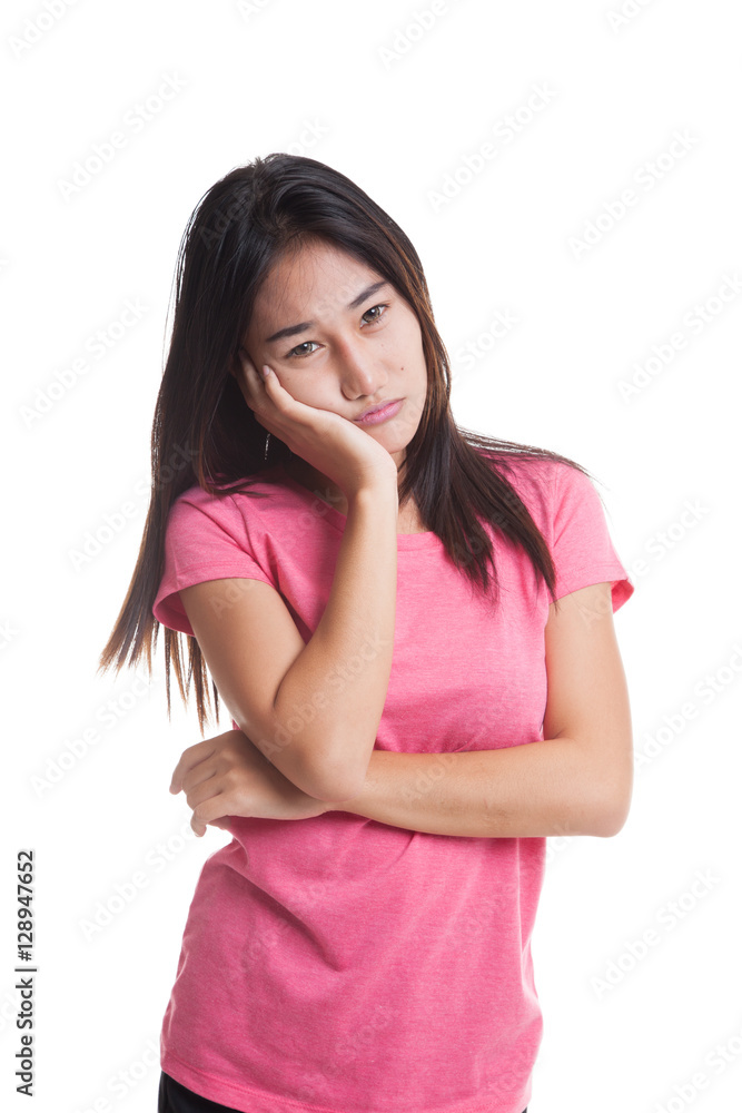 Beautiful young Asian woman get bored isolated on white background Beautiful young Asian woman get bored isolated on white background