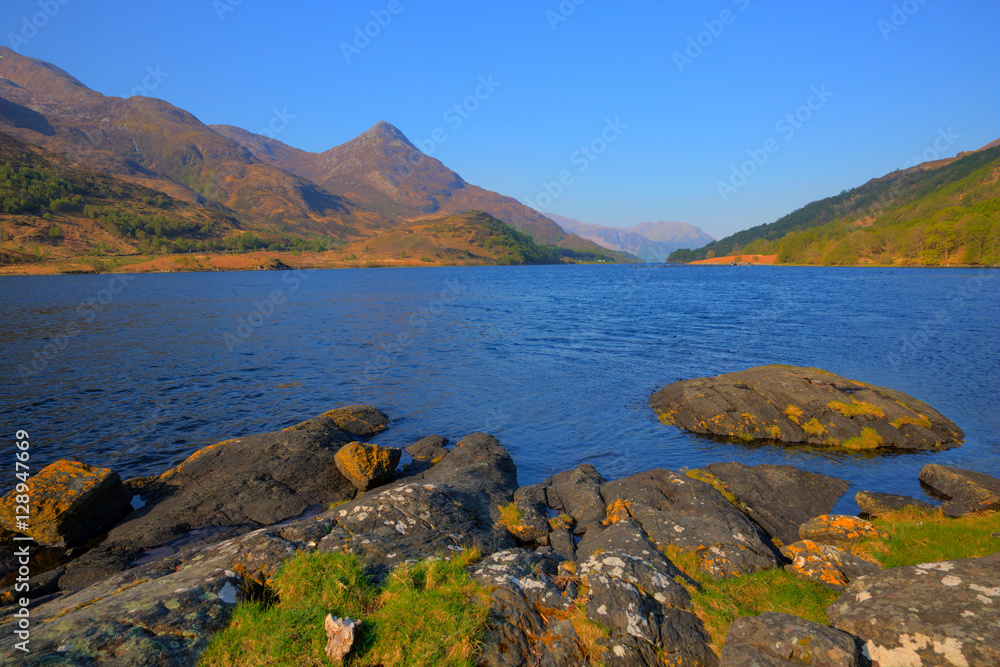 Beautiful Scottish Loch Leven Scotland UK in summer with mountains 