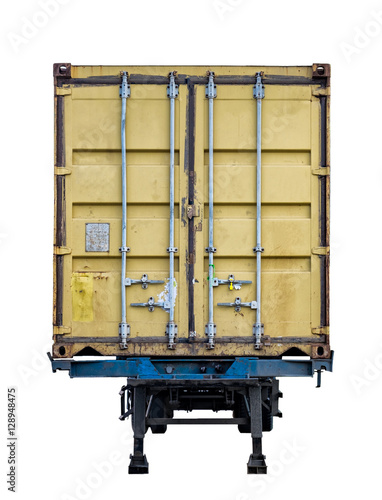 Rear yellow container box trailer parked