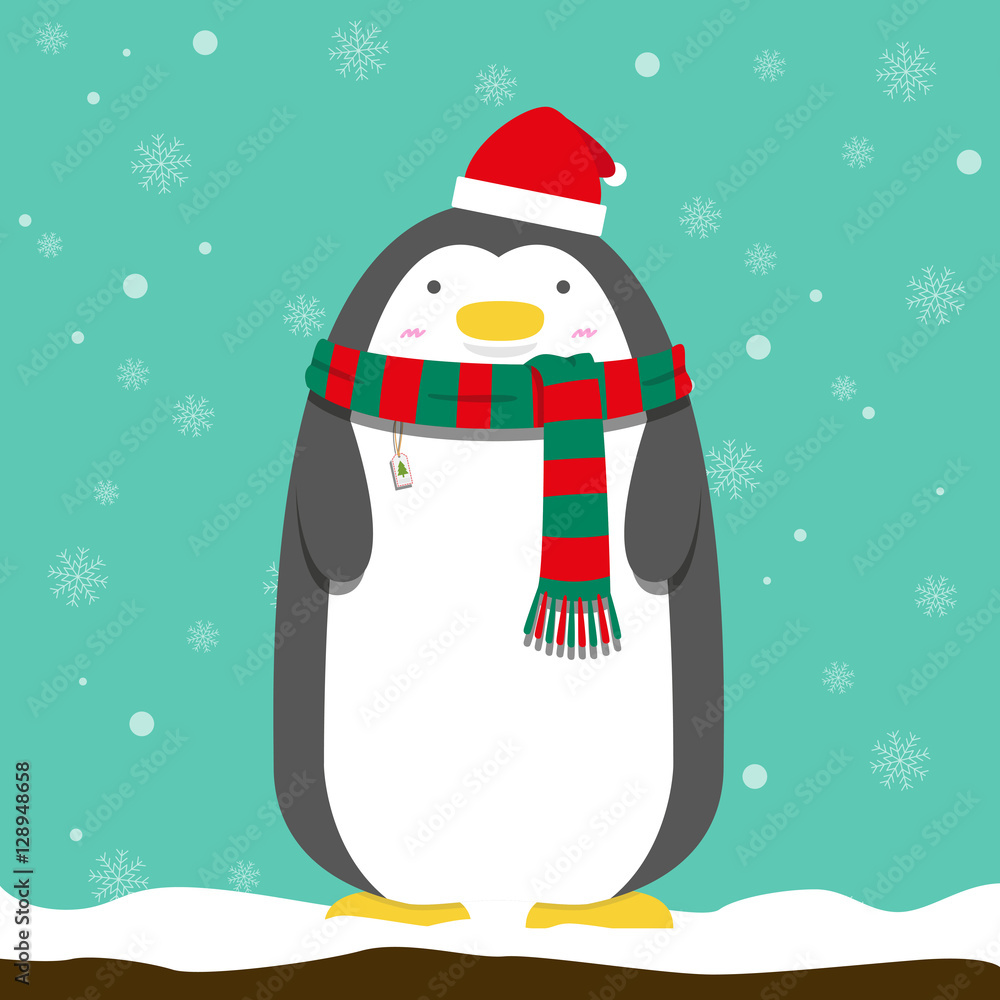 cute big fat penguin wear christmas hat and scarf on snow flake green background Stock Vector | Adobe Stock cute big fat penguin wear christmas hat and scarf on snow flake green background Stock Vector | Adobe Stock