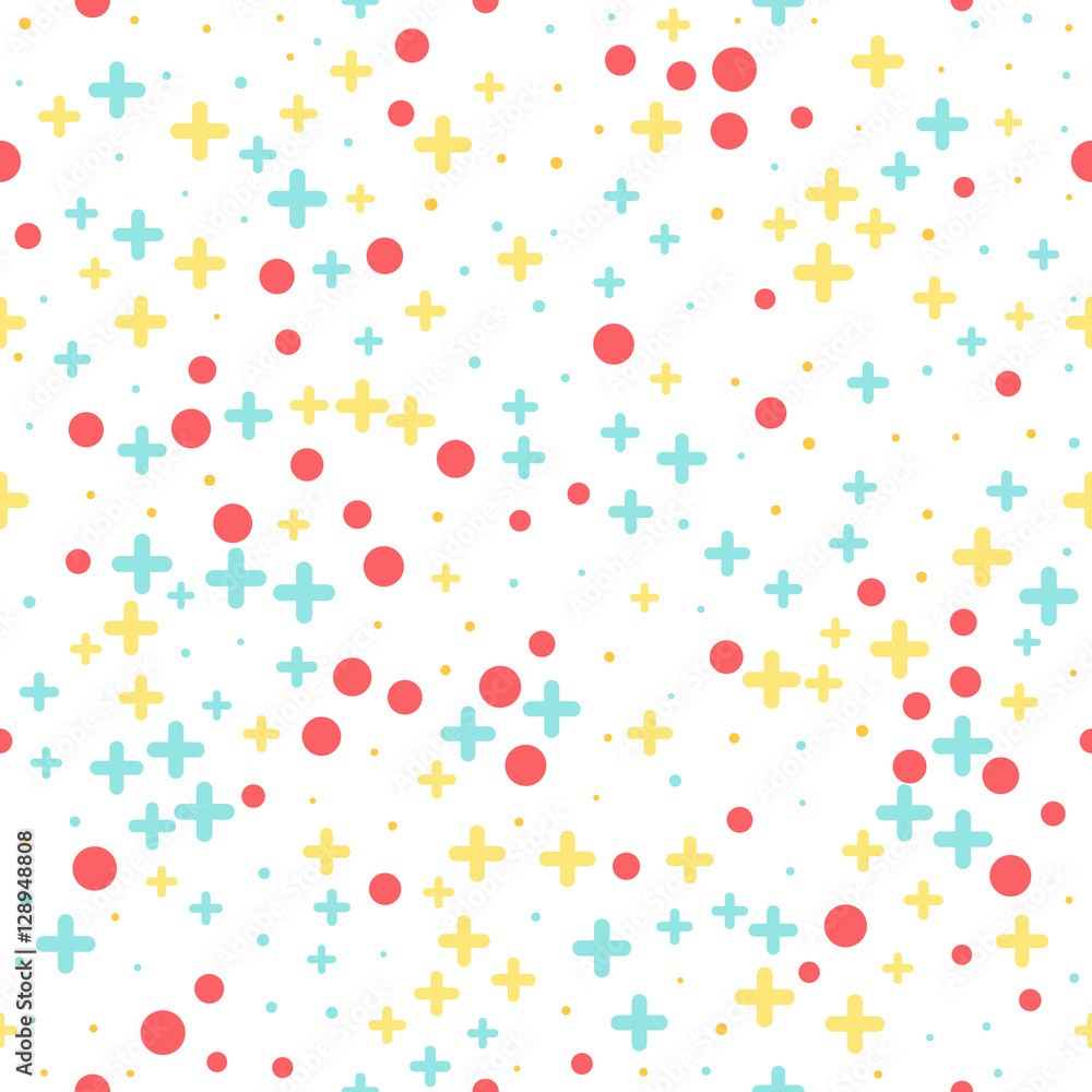 Seamless medical abstract pattern with crosses and dots on white background. Vector illustration. 