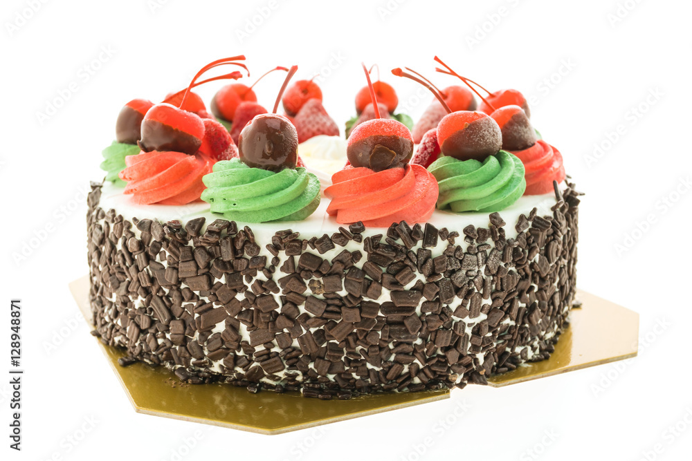 Ice cream cake with christmas theme and cheery on top Ice cream cake with christmas theme and cheery on top