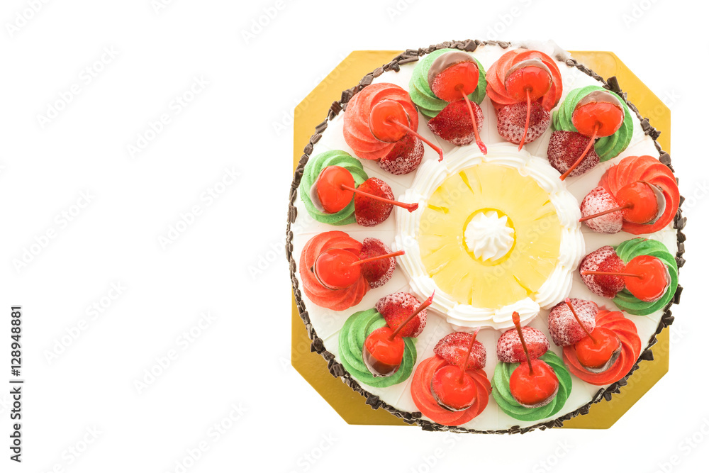 Ice cream cake with christmas theme and cheery on top