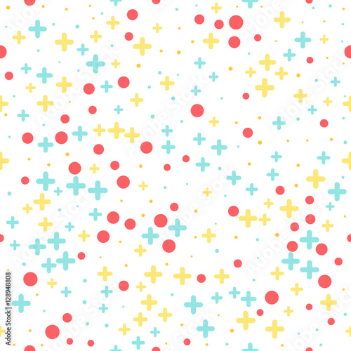 Seamless medical abstract pattern with crosses and dots on white background. Vector illustration. 
