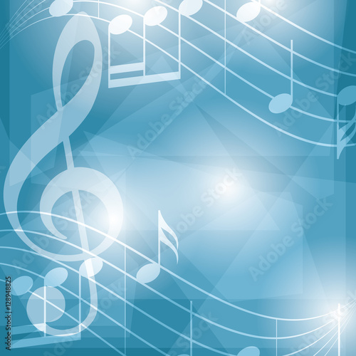 abstract blue music background with notes - vector