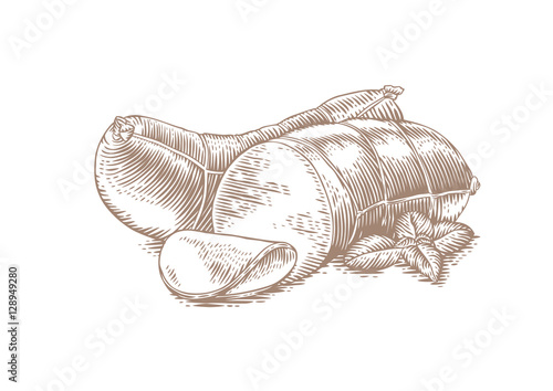 Cooked sausage with basil