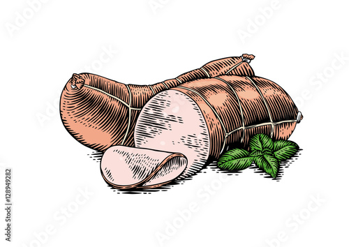 Cooked sausage with basil